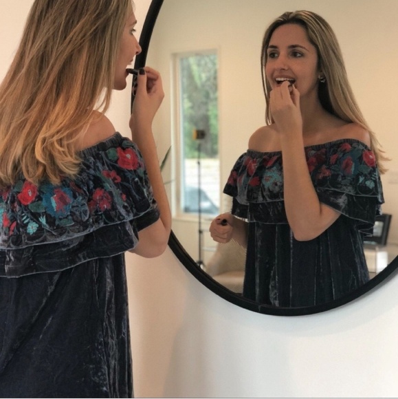 Velvet Off The Shoulder Dress - Picture 3 of 8